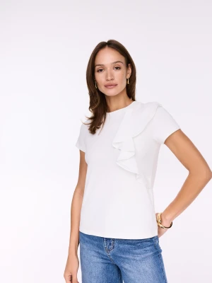 Bawełniana biała bluzka z ozdobną falbaną TARANKO