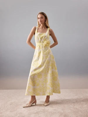 Bawełniana biała sukienka w żółte kwiaty TARANKO