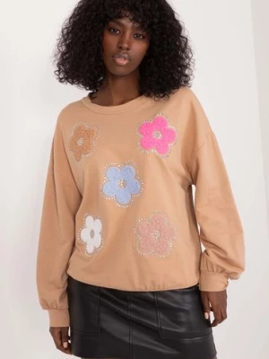 Bawełniana bluza beżowa damska w kolorowe kwiaty Italy Moda