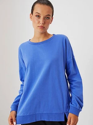 Bawełniana bluza da kobiet bez kaptura - niebieska Moodo