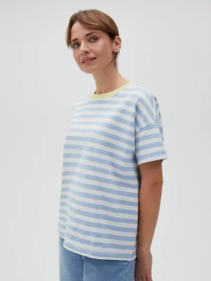 Bawełniana bluza w paski z krótkimi rękawami błękitna Moodo