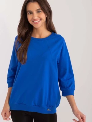 Bawełniana bluzka damska z rękawem 3/4- niebieska RELEVANCE