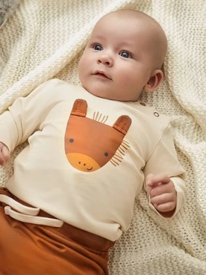 Bawełniana bluzka niemowlęca z długim rękawem - beżowa z konikiem 5.10.15.