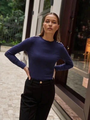 Bawełniana bluzka z długimi rękawami granatowa Moodo