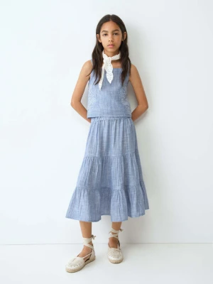 Bawełniana bluzka z haftem niebieski - Dzieci - - MANGO KIDS