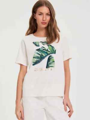 Bawełniana bluzka z nadrukiem biała Moodo