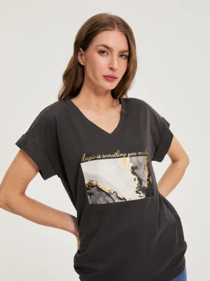 Bawełniana bluzka z nadrukiem szara Moodo