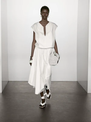 Bawełniana Bluzka Z Popeliny Z Gumką - Biały - - Massimo Dutti - Kobieta