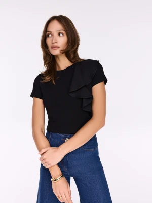 Zdjęcie produktu Bawełniana czarna bluzka z ozdobną falbaną TARANKO