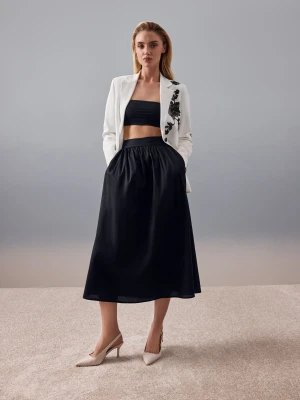 Bawełniana czarna spódnica midi z wysokim stanem TARANKO