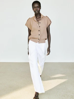 Bawełniana Kamizelka Dzianinowa Z Guzikami - Wielbłądzi - Massimo Dutti - Female