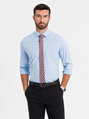 Bawełniana klasyczna koszula REGULAR - błękitna V1 - Rozmiar: L Ombre Clothing