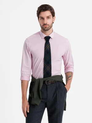 Bawełniana klasyczna koszula REGULAR - jasnoróżowa V2 Ombre Clothing