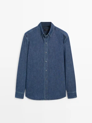 Bawełniana Koszula Jeansowa Regular Fit - Średni Niebieski - Massimo Dutti - Male