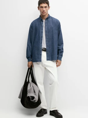 Koszula Denimowa Regular Fit Ze 100% Bawełny - Średni Niebieski - Massimo Dutti - Male