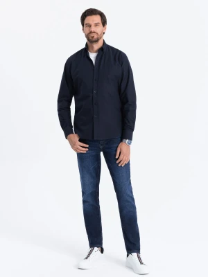Bawełniana koszula męska typu Oxford z kieszonką REGULAR – granatowa V5 Ombre Clothing