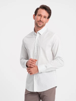 Bawełniana koszula męska w mikro wzór REGULAR FIT - biała V1 OM-SHCS-0152
 -                                    S