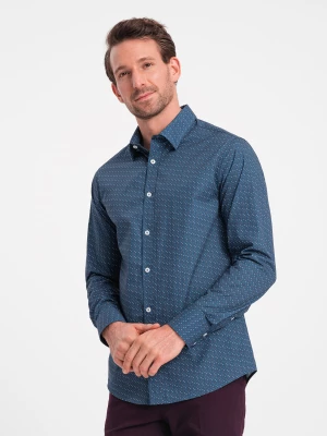 Bawełniana koszula męska we wzory SLIM FIT - niebieska V4 OM-SHCS-0151
 -                                    S