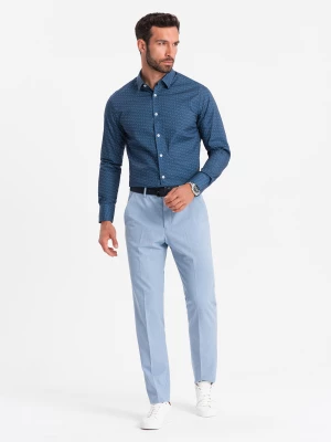 Bawełniana koszula męska we wzory SLIM FIT - niebieska V4 OM-SHCS-0151
 -                                    S