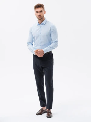 Bawełniana koszula męska z tkaniny w stylu Oxford SLIM FIT - błękitna V8 - Rozmiar: XXL Ombre Clothing