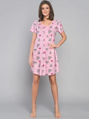 Bawełniana koszula nocna damska w leniwce - różowa Italian Fashion