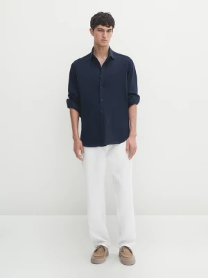 Bawełniana Koszula O Kroju Slim - Granatowy - - Massimo Dutti - Mężczyzna