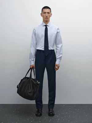 Bawełniana Koszula O Kroju Slim I Drobnej Fakturze - Błękitny - - Massimo Dutti - Mężczyzna