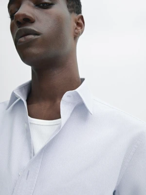 Koszula O Kroju Slim W Paski Ze 100% Bawełny - Błękitny - - Massimo Dutti - Mężczyzna
