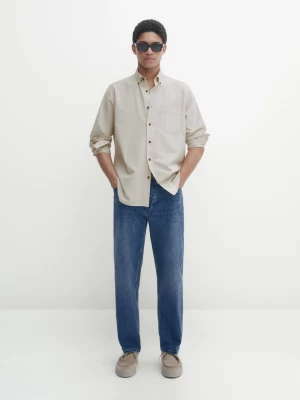 Bawełniana Koszula Oxford O Kroju Regular Fit - Beżowy - - Massimo Dutti - Mężczyzna