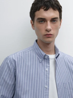 Bawełniana Koszula Oxford O Kroju Regular Fit W Paski - Granatowy - - Massimo Dutti - Mężczyzna