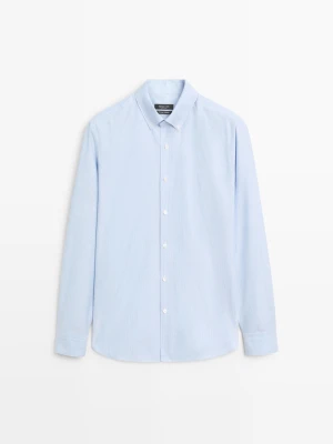 Bawełniana Koszula Regular Fit W Paski - Błękit Królewski - Massimo Dutti - Male