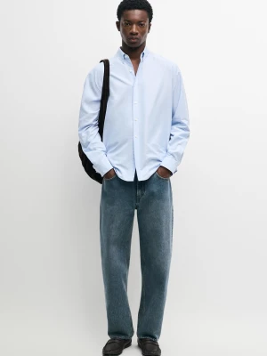 Bawełniana Koszula Regular Fit W Paski - Błękit Królewski - Massimo Dutti - Male