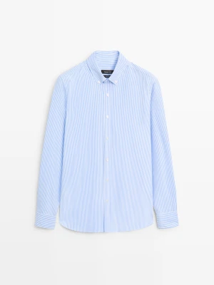 Bawełniana Koszula Regular Fit W Paski - Błękitny - Massimo Dutti - Male