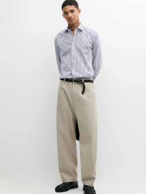 Bawełniana Koszula Regular Fit W Paski - Granatowy - Massimo Dutti - Male
