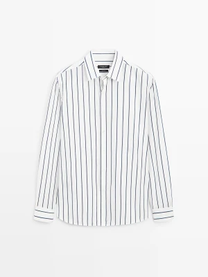 Bawełniana Koszula Relaxed Fit W Paski - Biały - Massimo Dutti - Male