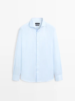 Bawełniana Koszula Slim Fit W Paski - Błękitny - Massimo Dutti - Male