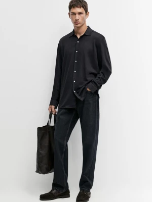 Bawełniana Koszula Slim Fit Z Domieszką Stretchu - Niebieski - Massimo Dutti - Male