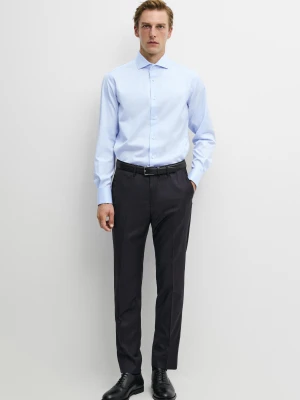 Bawełniana Koszula Slim Ze Wzmocnionym Mankietem - Wyblak?Y Niebieski - Massimo Dutti - Male