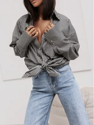 Bawełniana koszula w paski ARELY - czarno -biała  magmac 