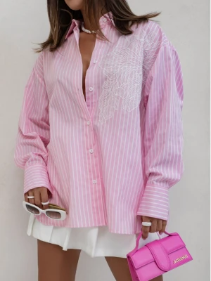 Bawełniana koszula w paski z aplikacją VANORA - pudrowy róż  magmac 