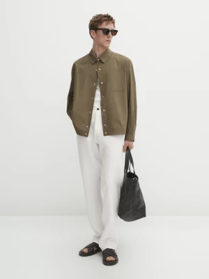 Bawełniana Koszula Wierzchnia Z Kieszenią Z Przodu - Khaki - - Massimo Dutti - Mężczyzna