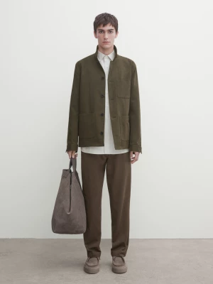 Bawełniana Koszula Wierzchnia Z Kieszenią Z Przodu - Khaki - - Massimo Dutti - Mężczyzna