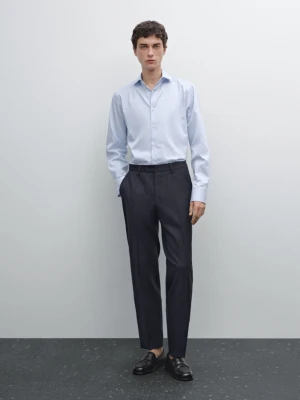 Bawełniana Koszula Z Diagonalu W Paski O Kroju Slim - Błękitny - - Massimo Dutti - Mężczyzna