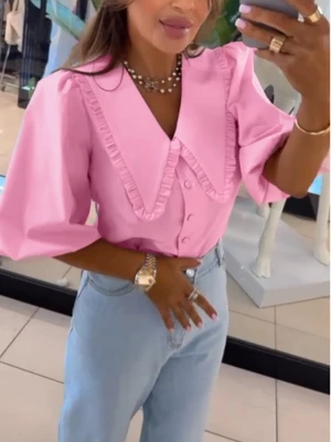 Bawełniana koszula z dużym kołnierzem NAVIA - różowa  magmac 