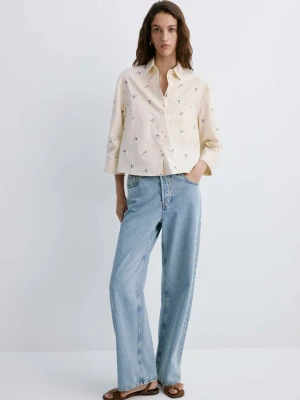 Bawełniana koszula z haftem pastelowy żółty - Kobieta - - MANGO