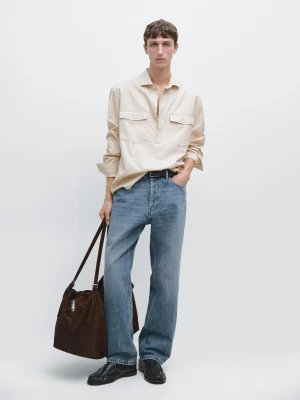 Bawełniana Koszula Z Kieszeniami - Beżowy - - Massimo Dutti - Mężczyzna