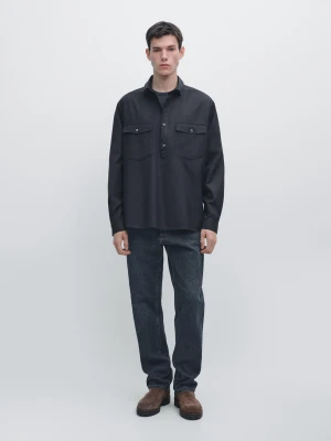 Bawełniana Koszula Z Kieszeniami - Granatowy - - Massimo Dutti - Mężczyzna