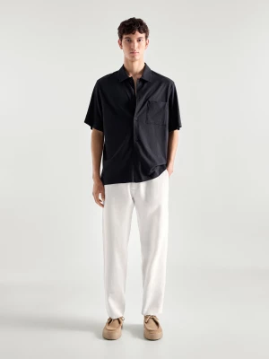 Bawełniana Koszula Z Krótkim Rękawem - Granatowy - - Massimo Dutti - Mężczyzna