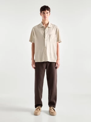 Bawełniana Koszula Z Krótkim Rękawem - Opalony - - Massimo Dutti - Mężczyzna