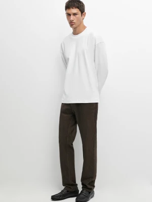 Bawełniana Koszulka Boxy Z Długim Rękawem - Biały - Massimo Dutti - Male